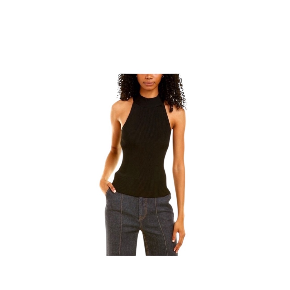 𝐌𝐈𝐍𝐊𝐏𝐈𝐍𝐊 Black Ribbed Mock Neck Halter Top
